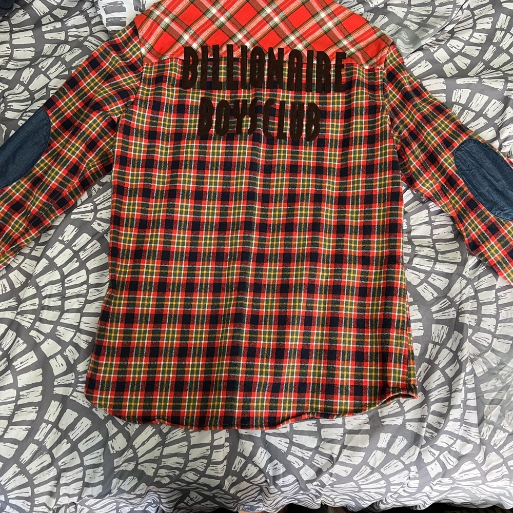 Size XL Billionaire Boys Club Plaid Flannel w/ Denim Arm Patch